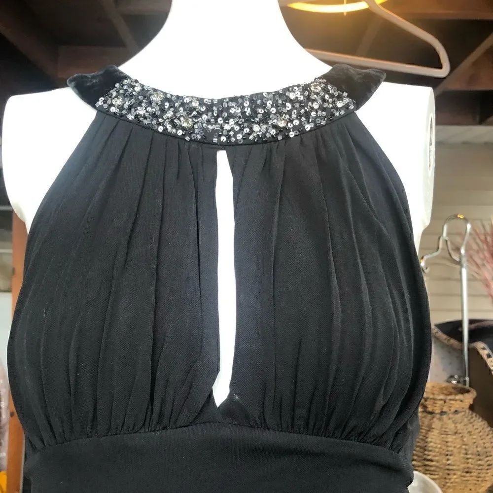 BCBGmaxazria Black halter dress velvet neck with sequins slit open in front - Picture 10 of 10